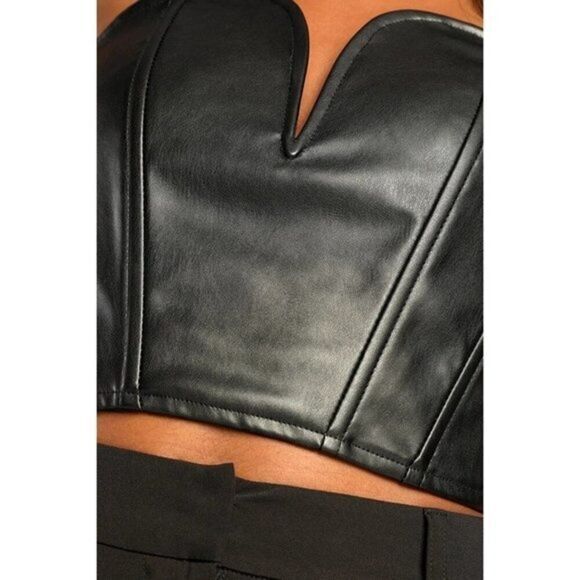 Micas Fierce Black Vegan Leather Strapless Bustier Crop Top Size Small - Picture 5 of 6